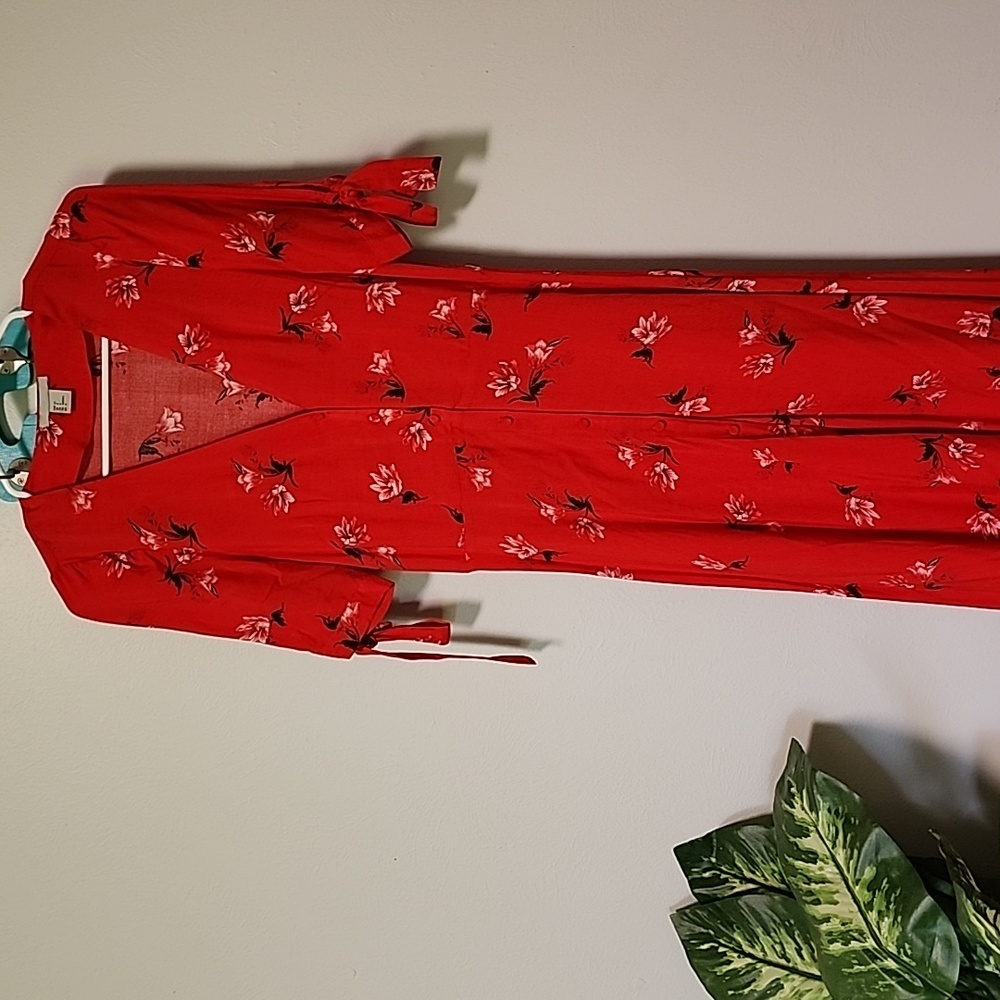 Red floral H & M Midi dress. Size 6